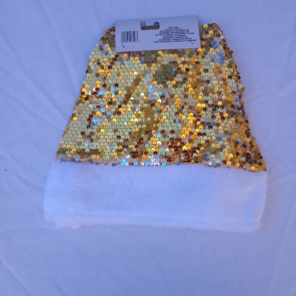 Gold Sequin Santa Hat Christmas Holiday Festive Gift Party Yuletide Cheer Fun - Picture 3 of 8